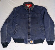 Vtg Carhartt J14 MDT Santa Fe Jacket Navy Blue Red Quilt Lined Distressed XL    picture