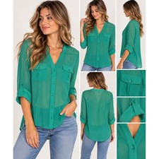 Candie's Y2K Teal Sheer Blouse XS Vintage 2000s Button Front Boho Top picture
