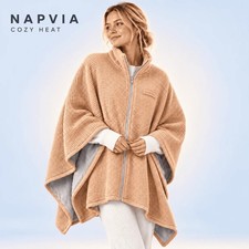 USB Powered Heated Knit Shawl Wrap w/ Zipper, Beige/Dual-Sided 150x80cm picture