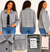 NOLI Women's Gray Plaid Tweed Cropped-Front Jacket w/ Pockets XL picture