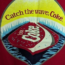 VTG 80s COCA COLA Catch The Wave T Shirt Single Stitch Made in USA Graphic Red S picture