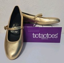 NIB Tic-Tac-Toes Gold Leather Mary Jane Dance Shoes Size 8 N Narrow