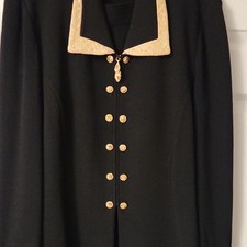 St. John Women’s Black Collared Suit Coat, Zipper Front, Size 14. skirt size 12 picture