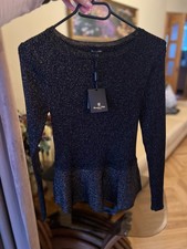 massimo dutti black metalic peplum top picture