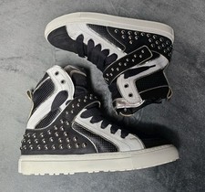 DSQUARED2 Studded High Top Sneakers Black White Silver Leather EU 43 US 10 Italy picture