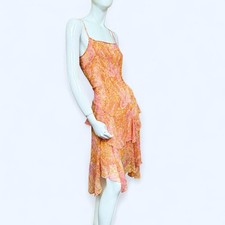 BCBG Max Azria Silk Paisley Ruffle Midi Dress Orange Pink Y2K Boho Fairy 4 picture