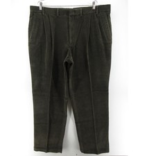 VINTAGE Lands End Pants Men 44 Green Corduroy Pleated Trousers 44X32 Preppy NWT picture