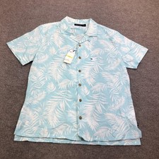 Nautica Shirt Mens Medium Blue Floral Short Sleeve Button Up Tropical Summer picture