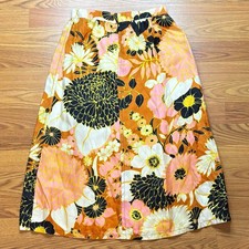 Vintage 1970s Handmade Floral A Line Midi Skirt XS Mod Psychedelic Boho Retro picture