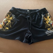 Ed Hardy Men’s XL Black Mesh Graphic Shorts Dragon Tiger Y2K Streetwear picture