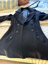 Theory Black Wool Blend Pea Coat Double-Breasted Button Mid-Length Womens M picture