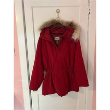 VTG Cabela's Red Winter Parka Jacket Women 2XL Real Coyote Fur Hood Puffer Coat picture