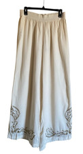 Women’s ELIE TAHARI Cream Embroidered Wide Leg Flowy Cotton Pants M NWT picture