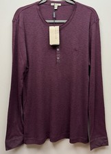 NEW Burberry Brit Men’s Henley Deep Burgundy Long Sleeve Button Shirt L picture