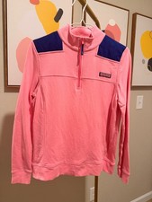 Vineyard Vines Shep Shirt Womens S Pink Navy Quarter Zip Pullover Cotton picture