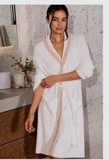 Barefoot Dreams CC Tip'd Short Robe SIZE TAG Seasalt/Shell NWT MSRP $148 NOW $63 picture