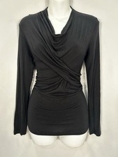 Vintage Y2K Top Size S Slinky Ruched Cowl Neck Black Euro Parisian Indie Sleaze picture