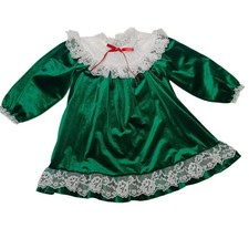 Vintage Evy Dress Size 5 Green Velvet Lace Red Bow Christmas Fancy Party USA picture