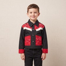 Vintage 1970s Boys Western Jacket Black Red Embroidered Fringe Cowboy Size 6 picture
