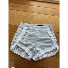 Lulus Savvy Blue and White Striped Fringe Shorts, Size S picture