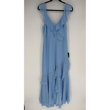 LULUS CHARMING EVENT LIGHT BLUE ASYMMETRICAL RUFFLED MAXI DRESS NWT LARGE BRIDAL picture