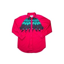 Vintage Wrangler Western Shirt Red Graphic Yoke Concho Fringe Cotton Womens M picture
