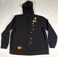 Classic Elements Woman Halloween Hoodie 1X 16/18W Black Cat Candy Corn Pumpkin picture