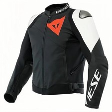 DAINESE SPORTIVA MATT BLACK WHITE LEATHER MENS MOTORCYCLE MOTORBIKE BIKE JACKET picture