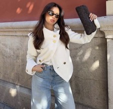 ZARA WOMAN $169 LIMITED EDITION CONTRASTING CROPPED JACKET ECRU 2630/586 Size S  picture