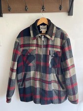 Vintage 70s Woolrich Sherpa Lined Wool Jacket Talon Zip Plaid Coat Mens XL picture