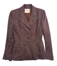 vtg 1940s Womens Small 6 Brown Birdseye Tweed Peplum Tailored Jacket Blazer picture