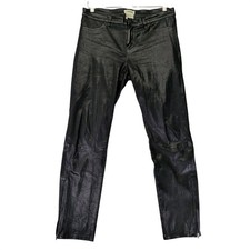 LAGENCE 100% Lamb Leather Pants Black Skinny Zip Moto Punk Womens Size 31 Large picture