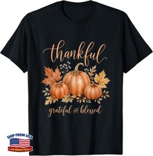 Thankful Grateful Blessed Pumpkin Fall Leaves T-Shirt picture