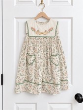 Girls Size 100 Goose Floral Embroidered Bib Dress Vintage Inspired Ric Rac picture