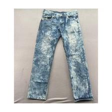 True Religion Jeans Mens 34x34 Acid Wash Straight Leg Blue Lime Green Stitch picture