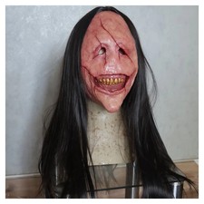 Halloween Scary Demon Mask with Hair, Creepy Ghost Horror Cosplay Party Prop New picture