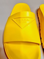 Prada Monolith Rubber Slides Yellow Triangle Logo Sandals Men’s US 11 (10 UK) picture