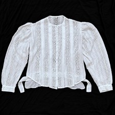 Antique Edwardian 1890s 1900s Whitework Blouse Cutwork Lace Cotton Shirtwaist  picture