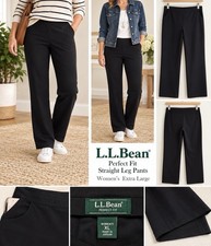 NWT L.L. Bean Perfect Fit Straight Leg Pants Black Women's XL Reg Athleisure picture