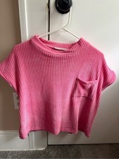 Zenana Outfitters Pink Waffle Knit Short Sleeve Pocket Tee picture