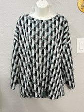 Liz Claiborne Women's XXL Geometric Print Long Sleeve Tunic Top Gold Buttons NWT picture