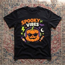 US Custom Halloween Cool DJ Pumpkin T-Shirt Unisex Graphic Tee picture