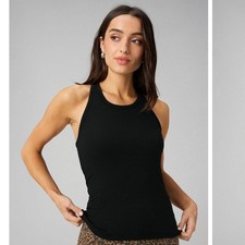 NWT Fabletics Black Modal Rib High Neck Built-In Bra Racerback Tank Top SZ XL picture