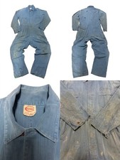 Vintage 1950s COWDEN Union Made HBT Blue Coveralls Jumpsuit Size 42 Distressed picture