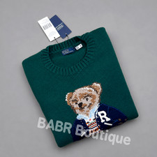 POLO RALPH LAUREN Green Wool Cotton Polo Bear Sweater Women’s Size M - NWT picture