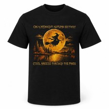 Witch Moon Halloween T Shirt Autumn Forest Broom Spooky Unisex Graphic Tee picture