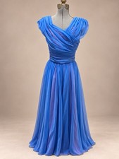 Vintage 50s Emma Domb Blue Chiffon Long Evening Dress Size S picture