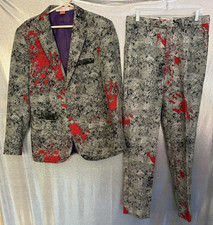 Opposuits Suit Mens Sz 36 Gray Blood Splatter Halloween Jacket Pants Party picture