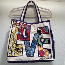 Brighton Love Groove II Lg Floral Heart Bag/Tote Canvas EUC picture