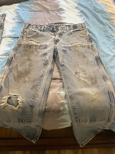 Vintage prison blue Jeans Men 34x32 Big Baggy Wide Thrashed Pant Fade (Tag34x34) picture